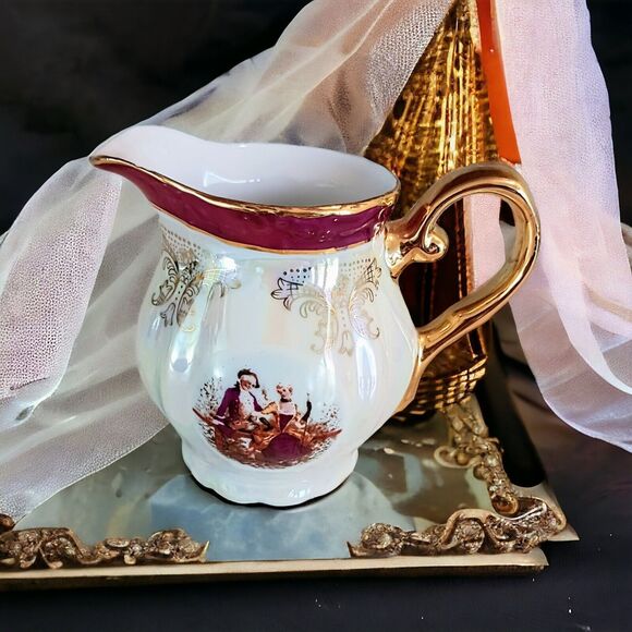 GNA Fine Porcelain CREAMER 24k Hand Painted Victorian Romantic Iridescent Vintag - Picture 4 of 13